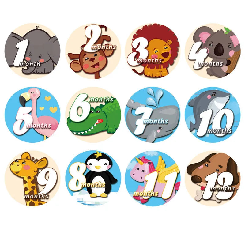 12 Pcs Month Sticker Baby Photography Milestone Memorial Monthly Newborn Kids Commemorative Card Number Photo Accessories Gifts
