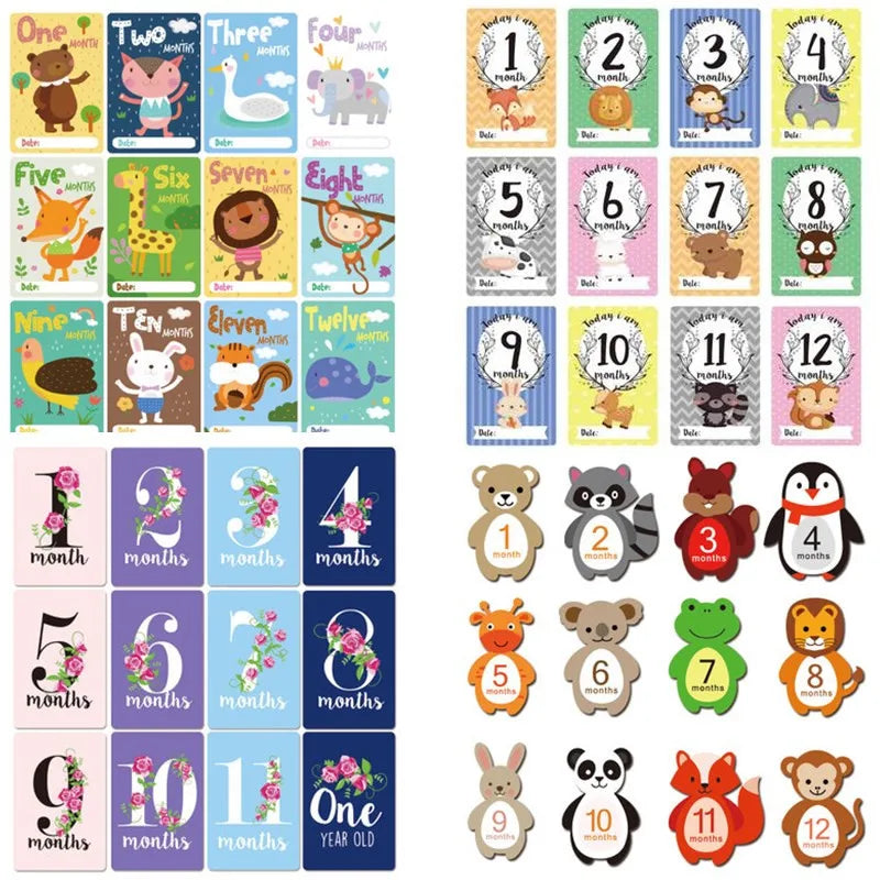 12 Pcs Month Sticker Baby Photography Milestone Memorial Monthly Newborn Kids Commemorative Card Number Photo Accessories Gifts