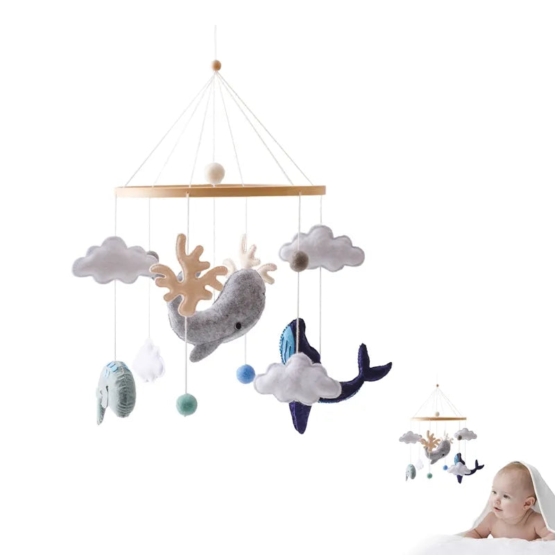 Wooden Baby Rattles Soft Felt Sea Animal Whale Scallop Cloud Hanging Pendant Bed Bell Mobile Crib Montessori Toys For Kids Gift